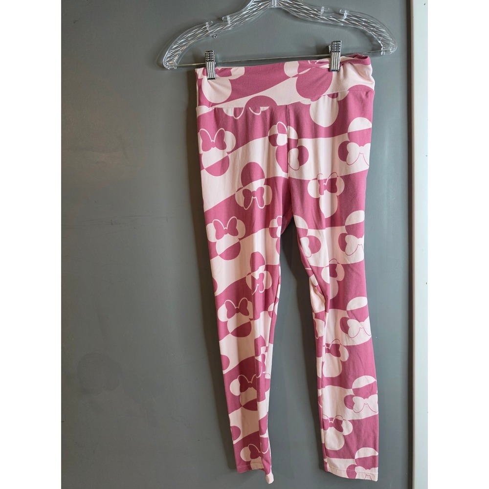 LuLaRoe Disney Minnie Mouse Leggings Pink Bow Stripe One Size OS